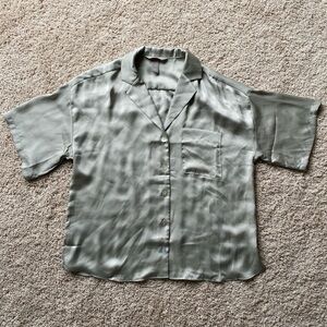Silky Button Down Shirt H&M Size Medium Sage Green